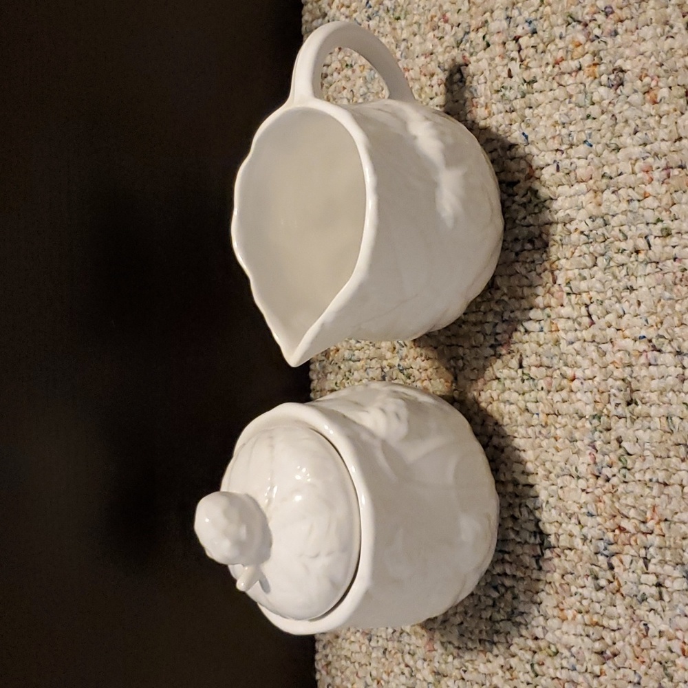 Vintage White Ceramic Creamer and Sugar